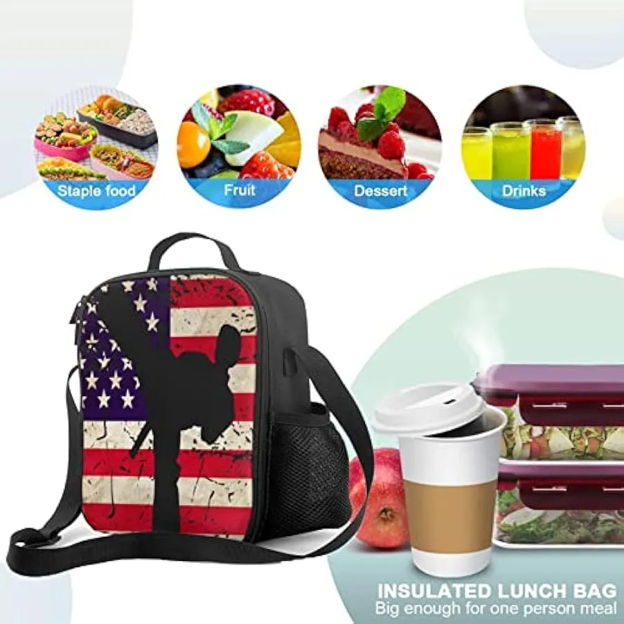 American Flag Karate Arts Portable Thermal Insulation Lunch Bag for Cold Storage Camping.