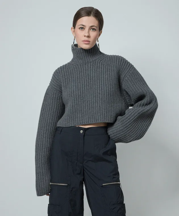 Balenciaga Short Grey Wool Sweater - 771046T1681