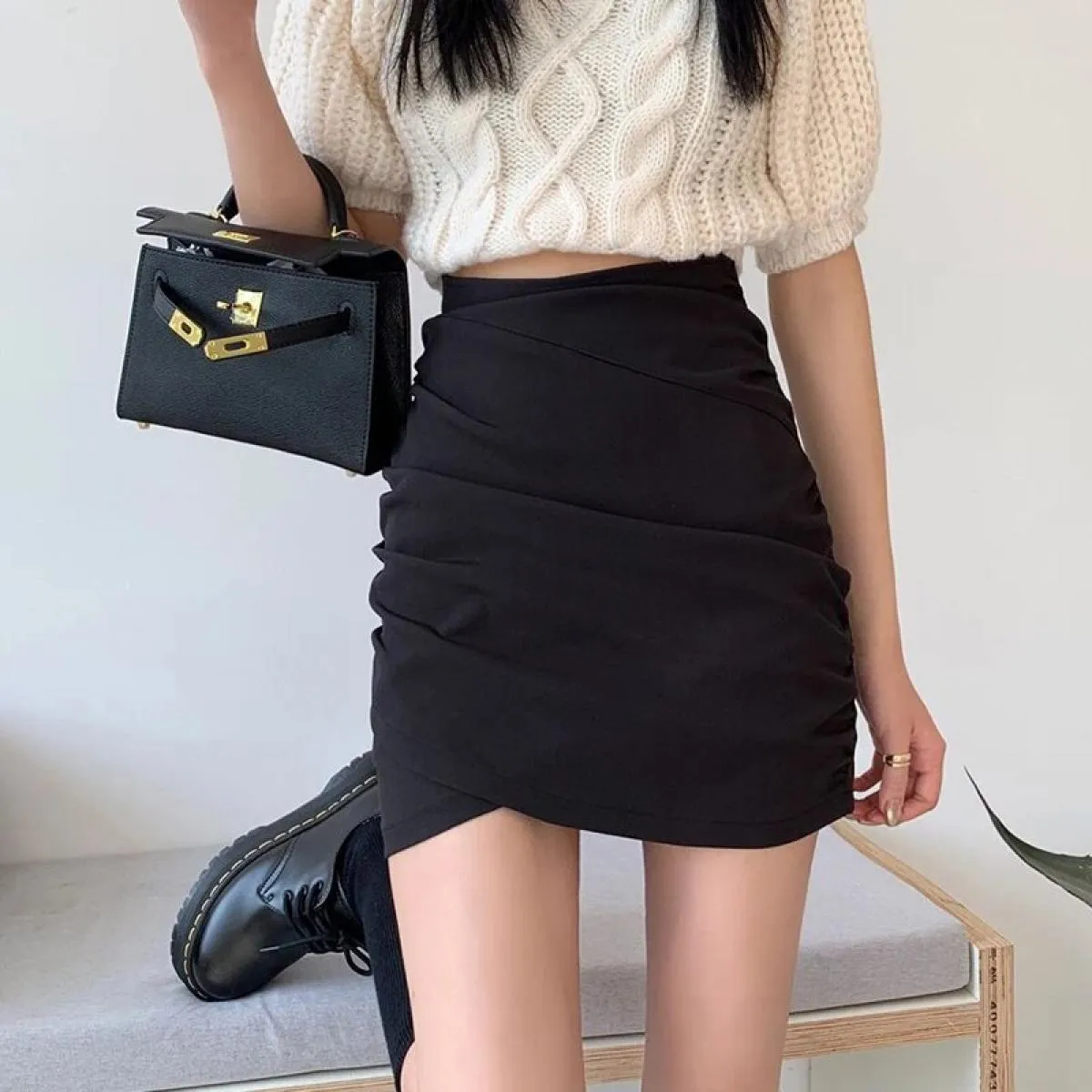 Chic High Waist Mini Skirts for Women Office Irregular Tight White Skirts Lady