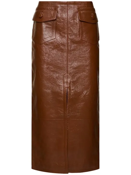 Shiny Leather Midi Skirt by Chloé
