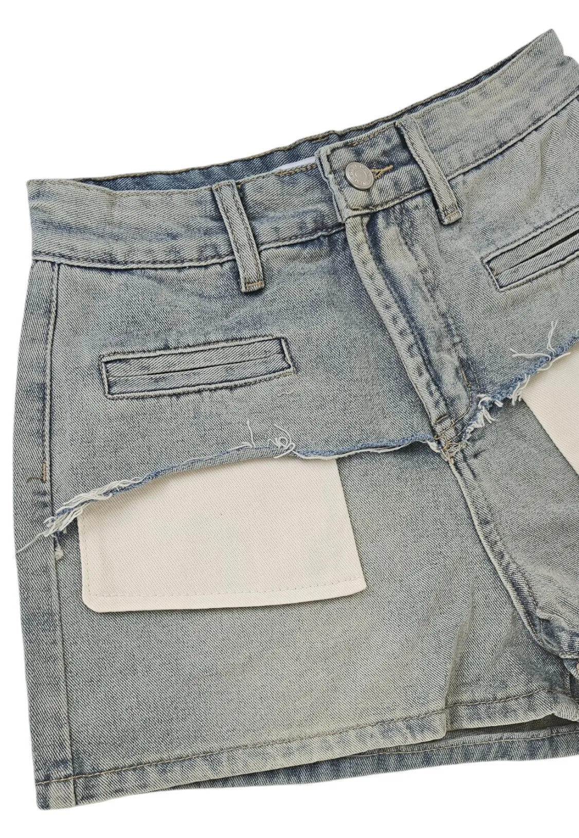 Denim shorts with visible pockets