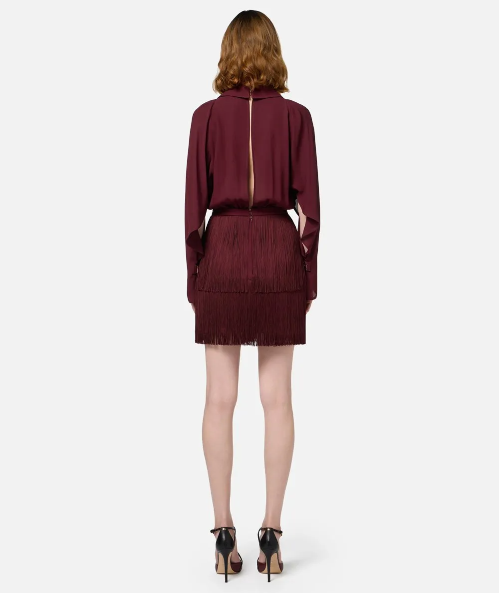 Elisabetta Franchi - Mini Dress with Shirt, Scarf, and Fringed Skirt
