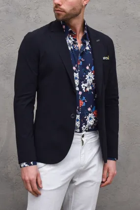 Men's technical fabric jacket with black pocket square. FRICKY438T438BLACK.