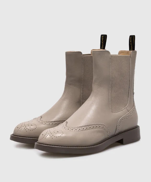 Gray Leather Doucal's Chelsea Boots with Perforations DD8599BRUGUF201
