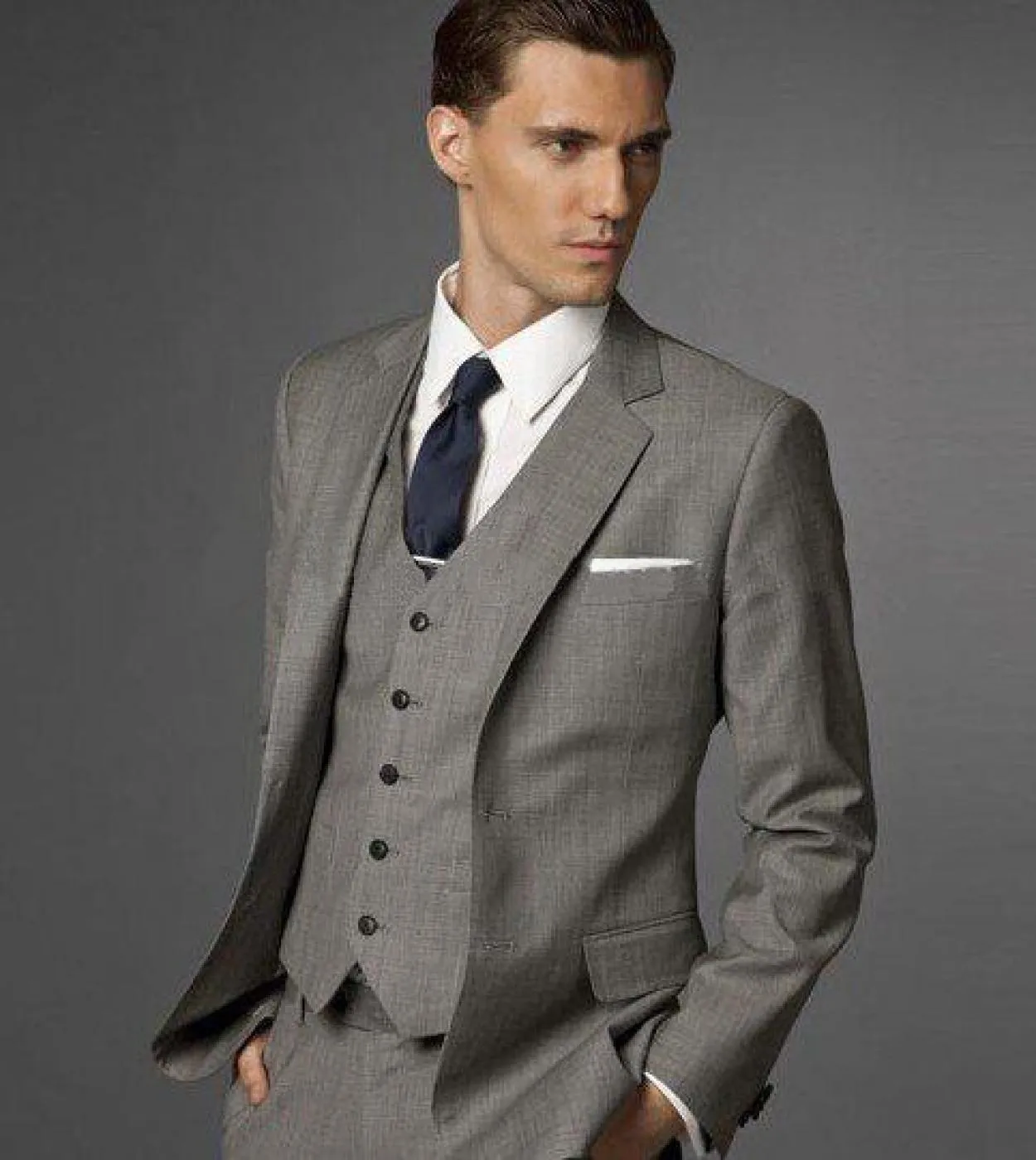 Grey Men's Custom Wedding Tuxedo Suit 3-Piece Set with Jacket, Vest, and Pants