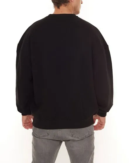 GRIND Inc Men's Creepy Sweat Crewneck Pullover with Chest Print Sweater GISR002 Black