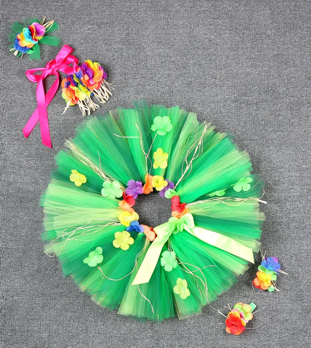 Hawaii Princess Toddler Tutu Skirt Grass Dance Floral Costumes Party Girls Kids.