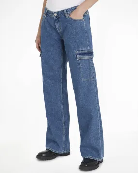 Super Stone Washed Blue Cargo Jeans with Stretch Cotton and Side Pockets