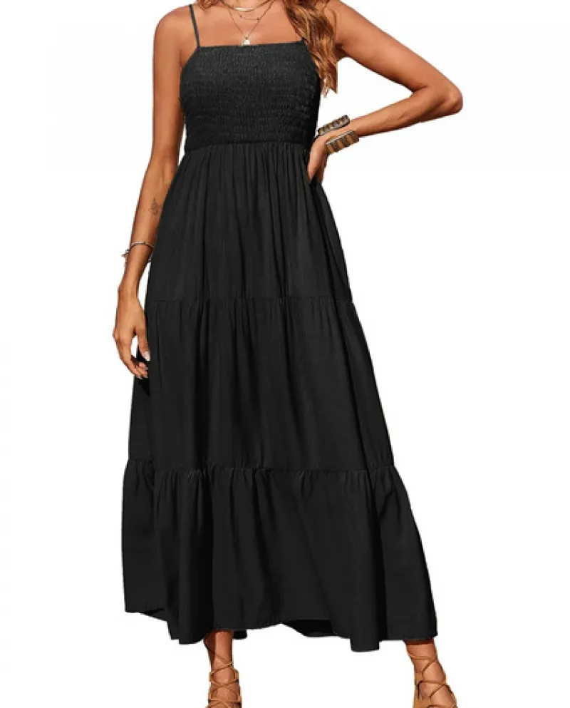 Kayotuas Women's A Line Summer Spaghetti Strap Pleated Office Ladies Boho Beach High Waist Bodycon Girls Sundress