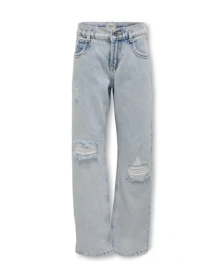 Light Wash Bleach Cotton Jeans Straight Fit with Rips for 10-14 Years