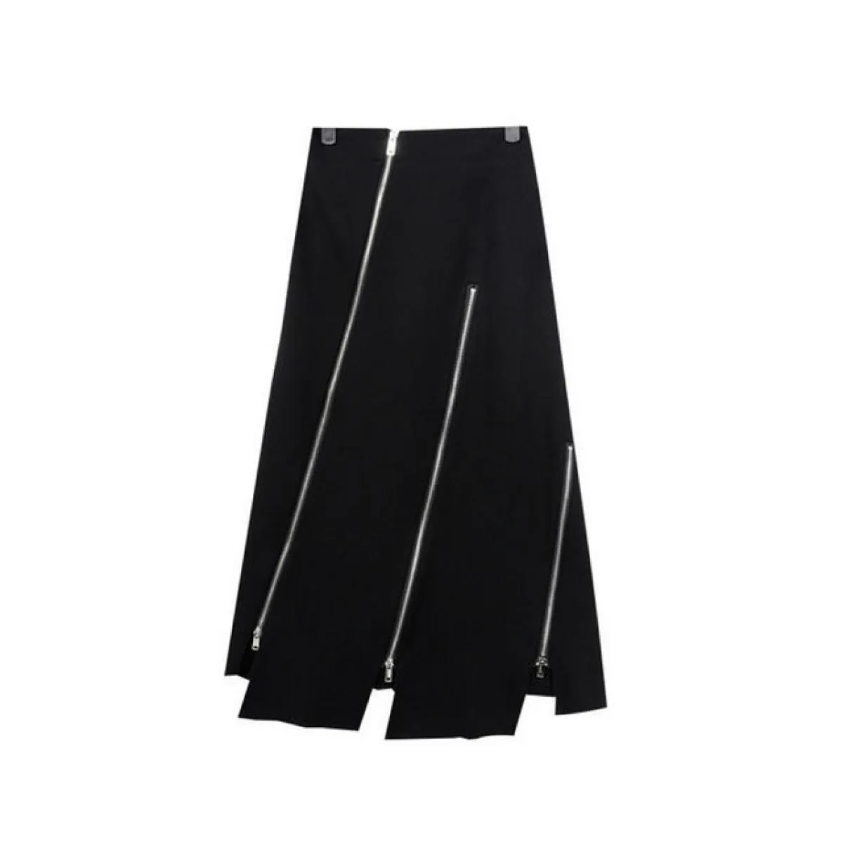 Punk style asymmetric long skirts for women with zipper slit | High waist black Aline elastic skirt | Fall 2022 Fashion.