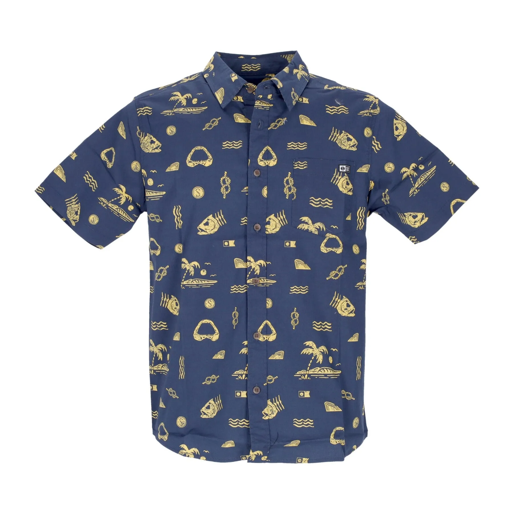 Short Sleeve Navy/Gold Lay Day Woven Men's Shirt