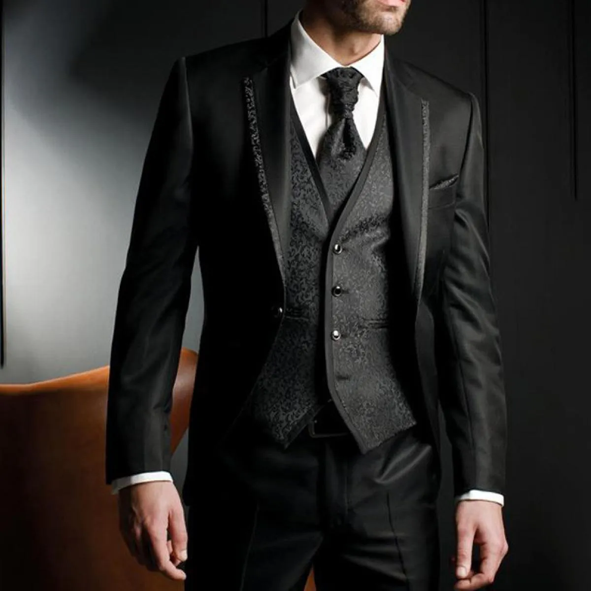 Men's Floral Slim Fit Wedding Suit 3-Piece Set - Jacket, Vest, Pants